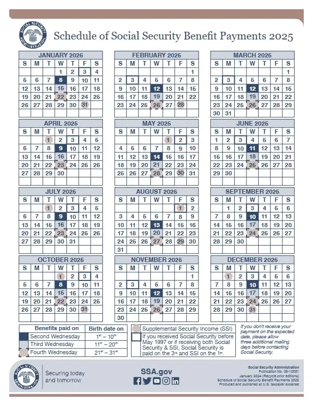 Social Security 2025 calendar is official