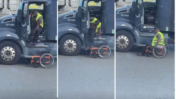 El conductor en silla de ruedas que sube y baja de su tráiler sin ayuda que se ha convertido en un ejemplo de superación