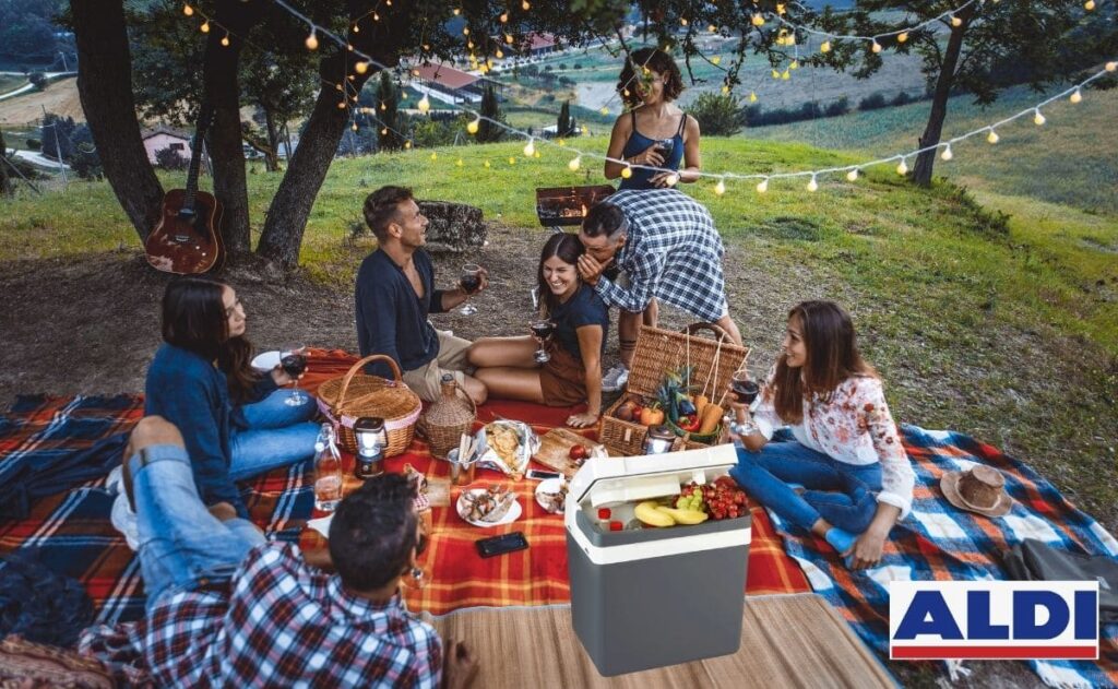 Nevera eléctrica portátil de Aldi en un picnic