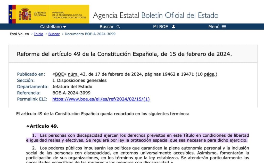 BOE ARTICULO 49 DISMINUIDO POR PERSONA CON DISCAPACIDAD