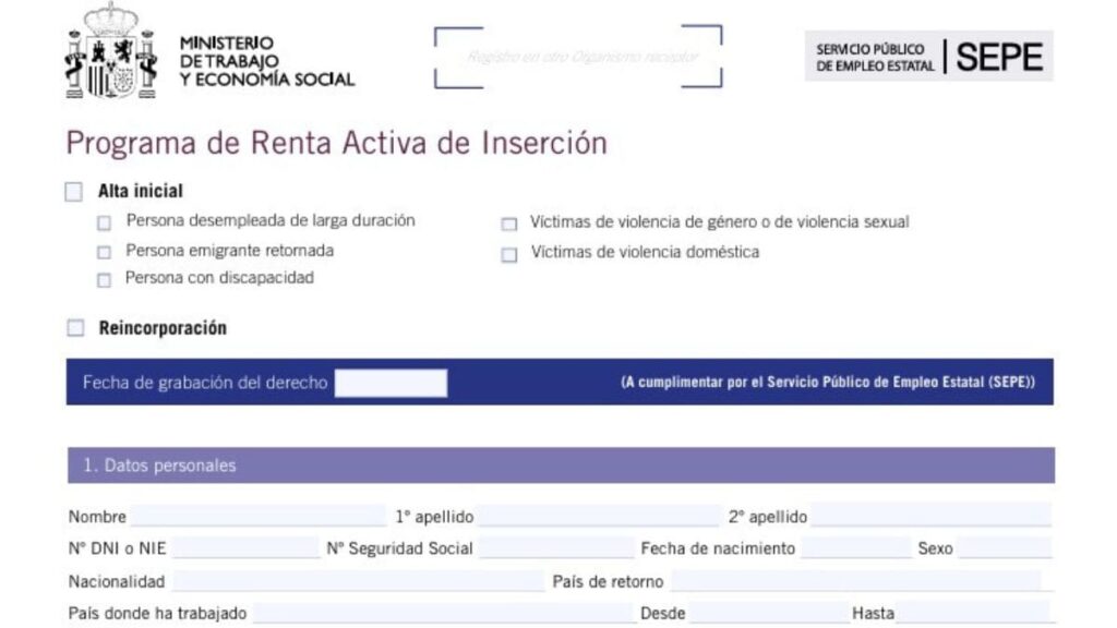 Formulario acceso a la RAI del SEPE