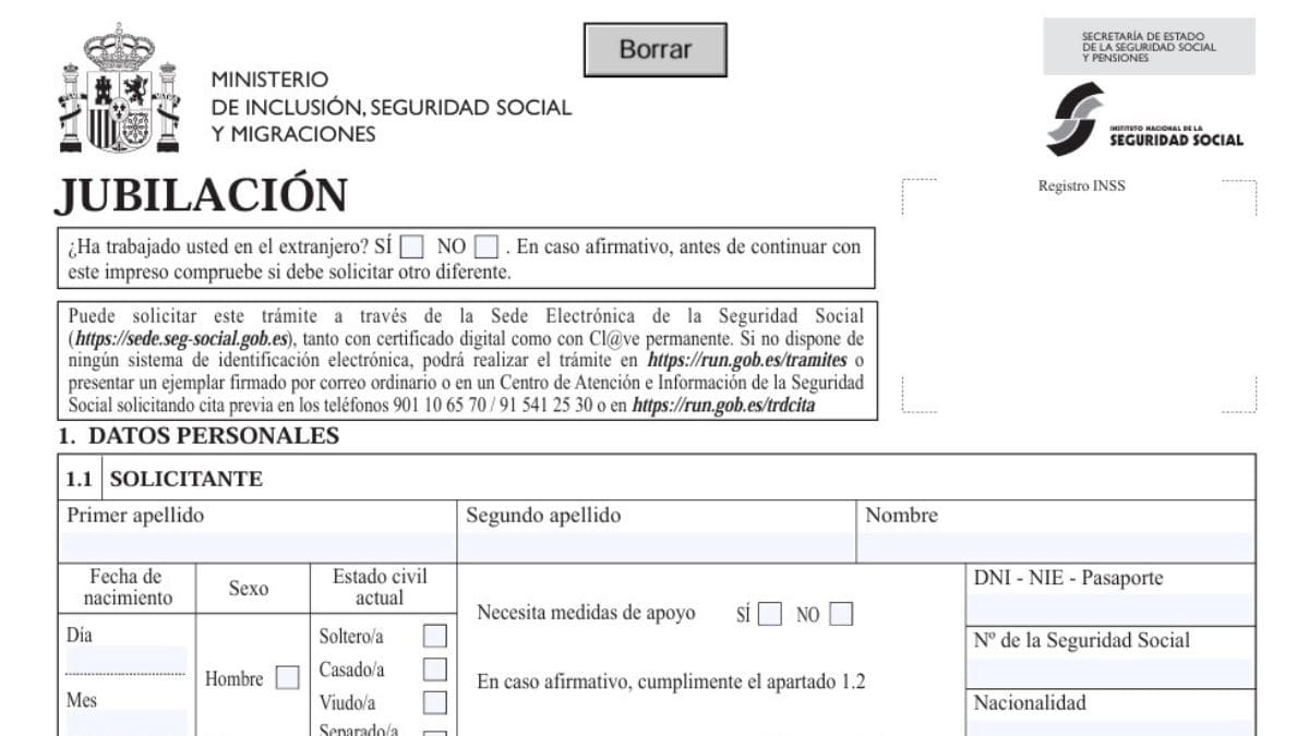 Formulario solicitud jubilación