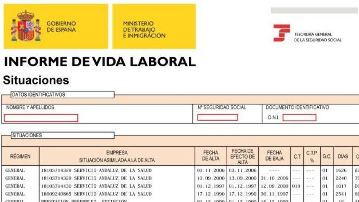 Informe de vida laboral de la Seguridad Social