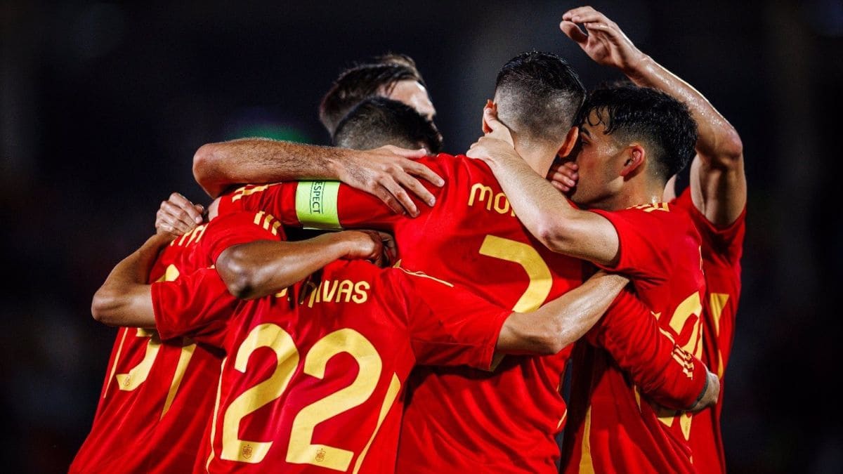 España celebra un gol anotado en esta Eurocopa