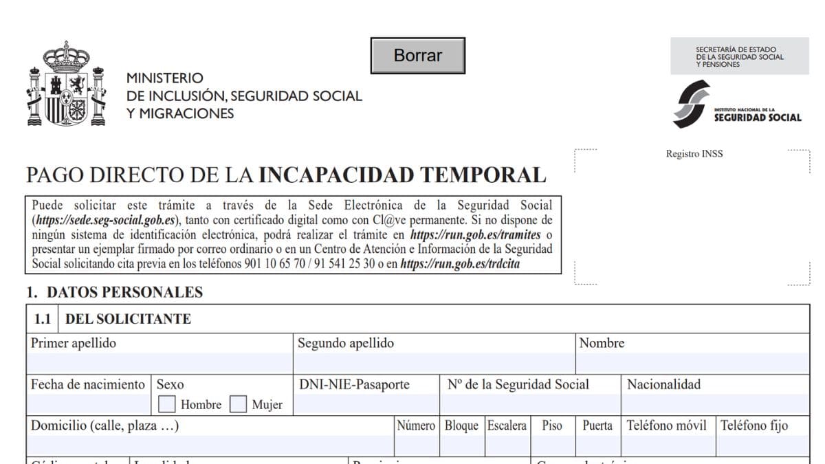 Registro de solicitud de una incapacidad temporal por parte de la Seguridad Social