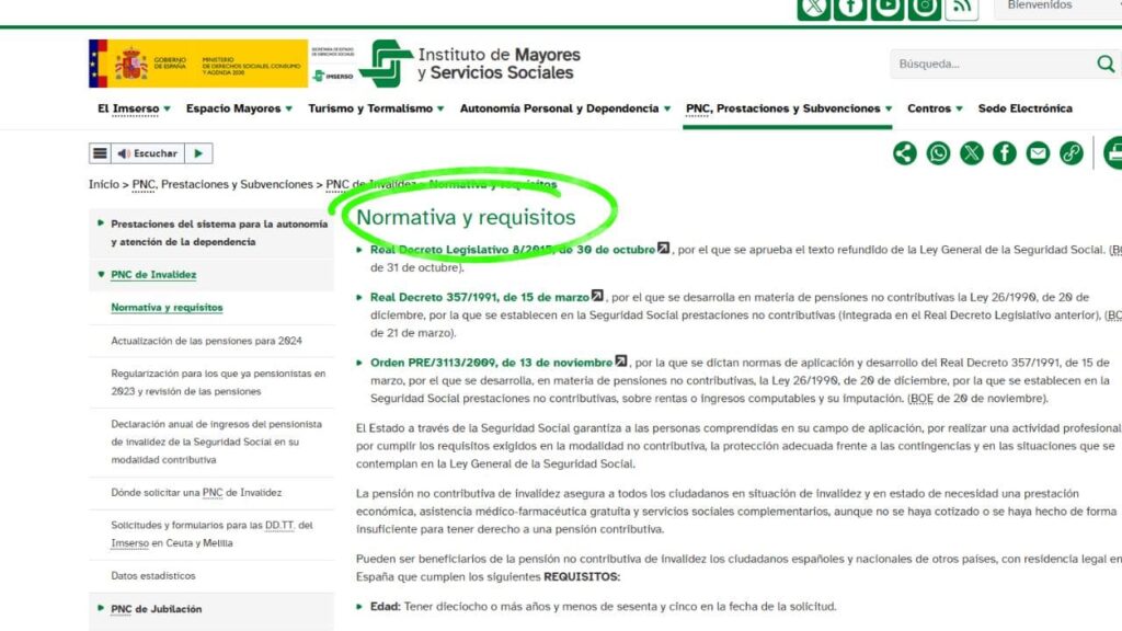 El IMSERSO recoge cuales son los requisitos para acceder a la pensión no contributiva de invalidez