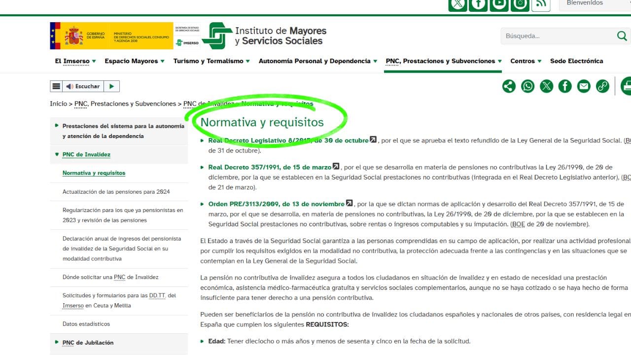 El IMSERSO recoge cuales son los requisitos para acceder a la pensión no contributiva de invalidez