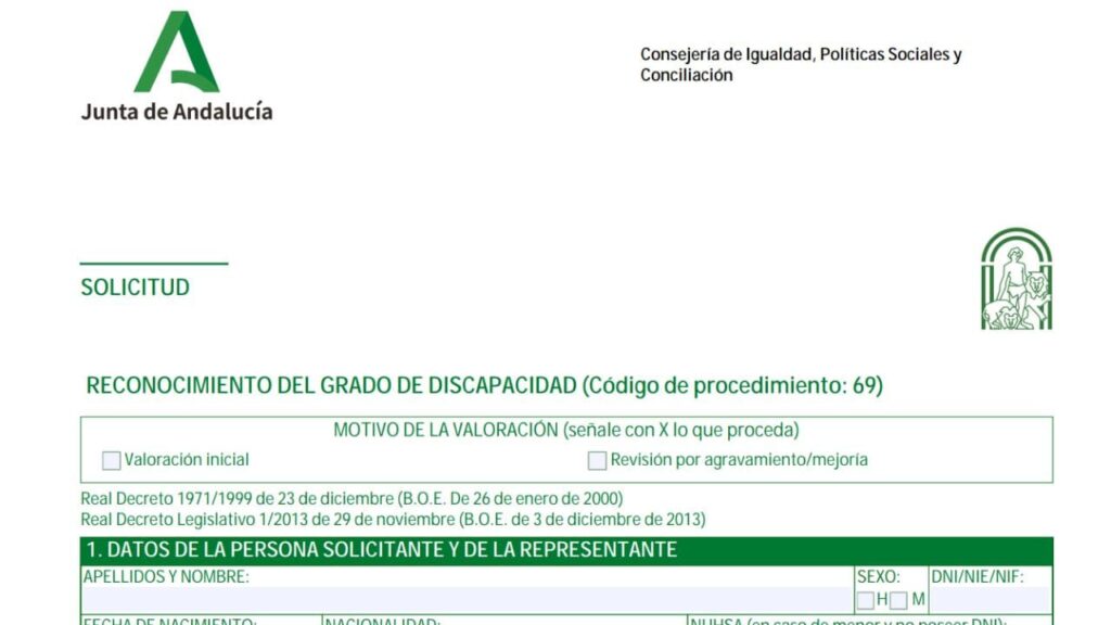 Solicitud de discapacidad de la Junta de Andalucía