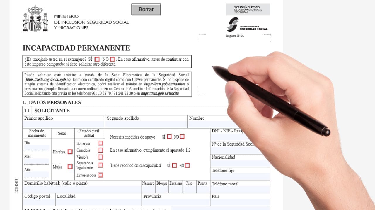 Completar el formulario de solicitud de incapacidad permanente